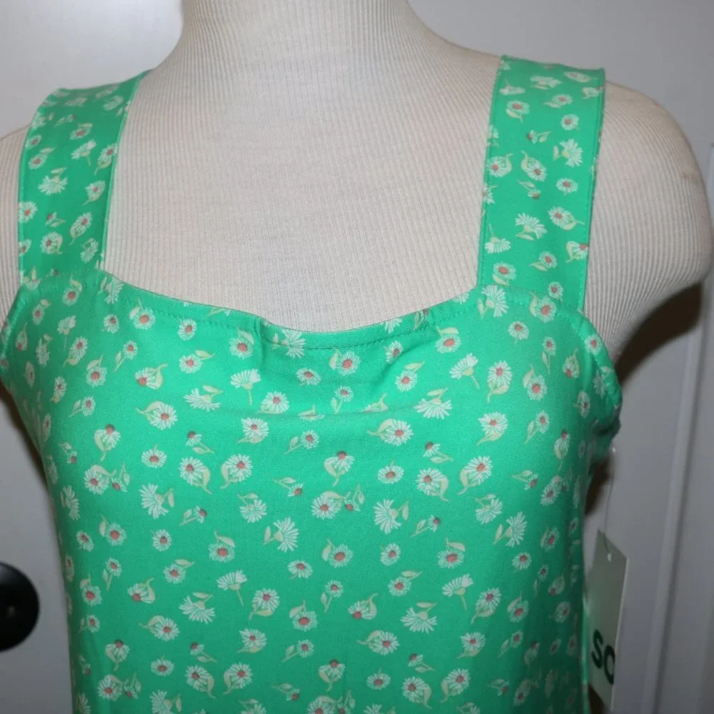 Sonoma SO cute green floral sundress size large NWT around knee length - Picture 2 of 8